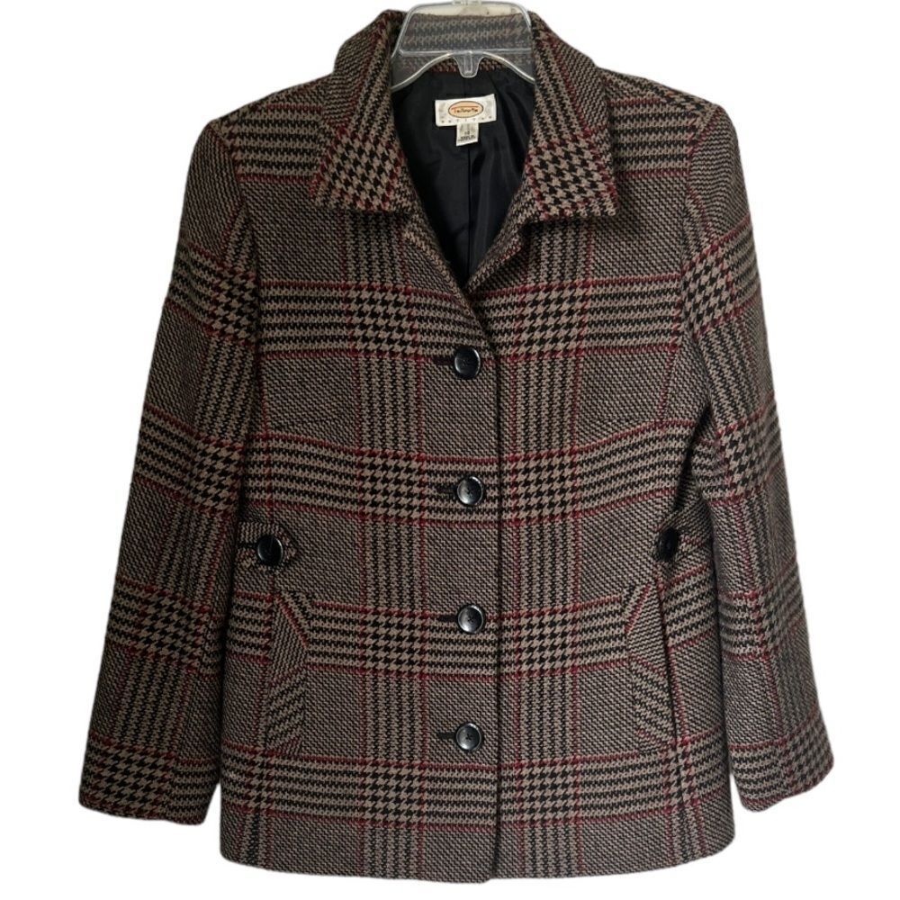 Talbots Women’s Plaid 100% Wool Petites Peacoat Single Breasted Fully Lined  10P